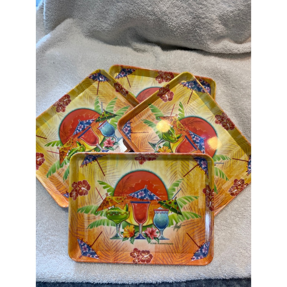 Evergreen Goin Coastal Melamine Trays Set of 4 Tropical Tiki Cocktail Small 7.5"
